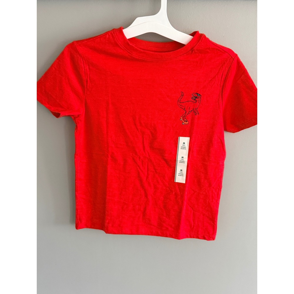 Cat & Jack Boys Red Skateboard T-Rex Dinosaur Graphic Tee‎ Shirt Size M 8 NEW